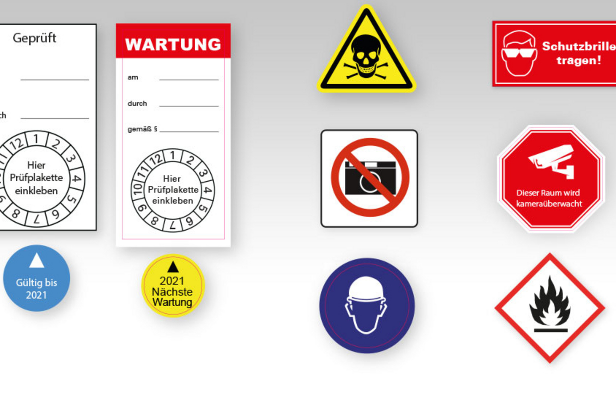 Warn-, Hinweis- und Kennzeichnungsaufkleber