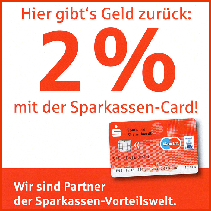 2 % Geld zurück bei Zahlung mit der Sparkassen-Card